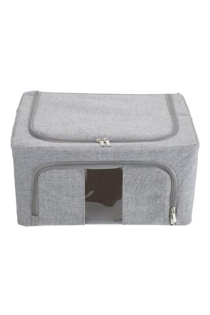H&O Direct 100L Metal Frame Fabric Storage Box with Windows in Grey - image 1