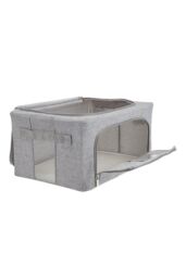 H&O Direct 100L Metal Frame Fabric Storage Box with Windows in Grey - thumbnail 2