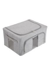 H&O Direct 100L Metal Frame Fabric Storage Box with Windows in Grey - thumbnail 4