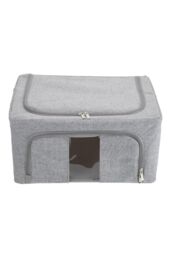 H&O Direct 100L Metal Frame Fabric Storage Box with Windows in Grey - thumbnail 1