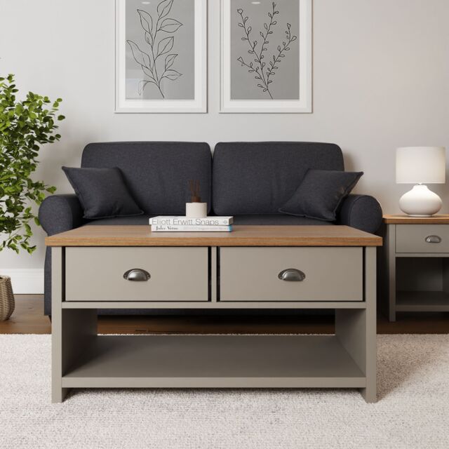 GFW Lancaster 2 Drawer Coffee Table in Grey - image 1