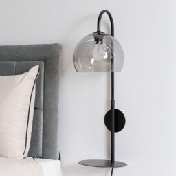 ValueLights Glenn Smoked Glass Globe Shade Wall Light with Matte Black Shelf - thumbnail 5