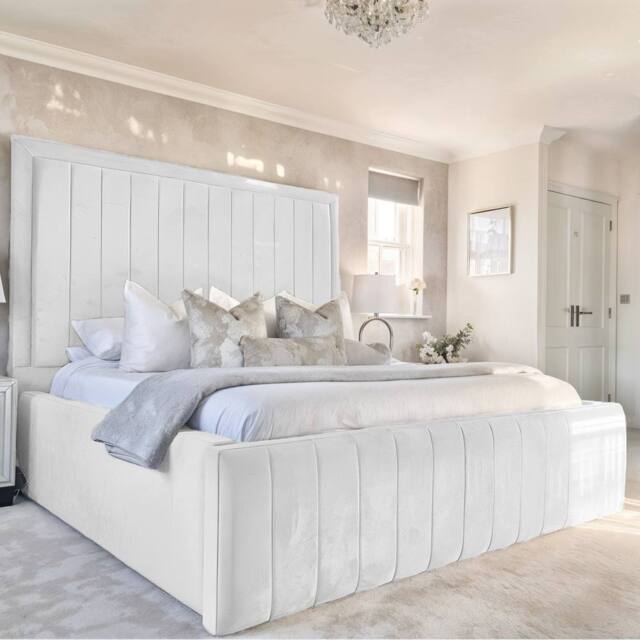 Living Comfort Bedz Geneva Upholstered Bed Frame with 54-inch Headboard - Slatted Base in White - Size: Small Double - image 1