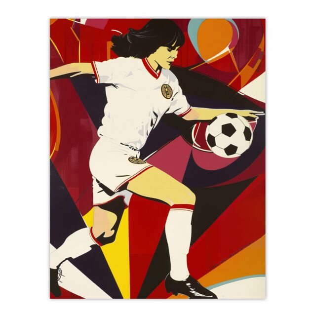 "Artery8 Female Footballer in Motion Artwork Red Powerful Wall Art Print - Size: W12"" x H16""" - image 1