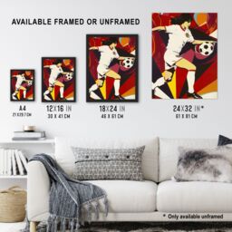 "Artery8 Female Footballer in Motion Artwork Red Powerful Wall Art Print - Size: W12"" x H16""" - thumbnail 3