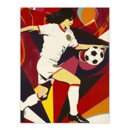 "Artery8 Female Footballer in Motion Artwork Red Powerful Wall Art Print - Size: W12"" x H16""" - thumbnail 1