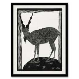 "Artery8 Stylised Markhor Goat Samuel J De Mesquita Framed Wall Art Print in White - Size: W12"" x H16""" - thumbnail 1