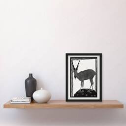 "Artery8 Stylised Markhor Goat Samuel J De Mesquita Framed Wall Art Print in White - Size: W12"" x H16""" - thumbnail 4