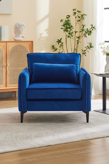 Living and Home Linen Single Sofa Armchair with Pillow in Blue - image 1