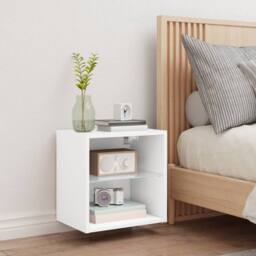 Berkfield Home Decorative Bedside Cabinet with LED Lights Wall-mounted White - thumbnail 4