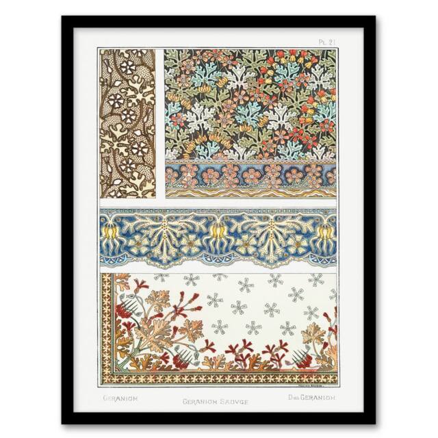 Artery8 Maurice Pillard Verneuil Framed Wall Art Geranium Floral Patterns - Size: A4 - image 1