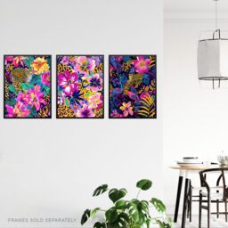 Artery8 Set of 3 Vibrant Flower Leopard Floral Jungle A4 Size Wall Art Prints in Pink - thumbnail 3
