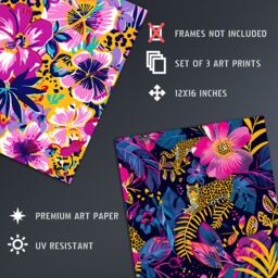 Artery8 Set of 3 Vibrant Flower Leopard Floral Jungle A4 Size Wall Art Prints in Pink - thumbnail 4