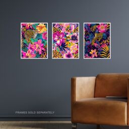 Artery8 Set of 3 Vibrant Flower Leopard Floral Jungle A4 Size Wall Art Prints in Pink - thumbnail 2