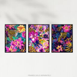 Artery8 Set of 3 Vibrant Flower Leopard Floral Jungle A4 Size Wall Art Prints in Pink - thumbnail 5