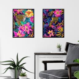 Artery8 Set of 3 Vibrant Flower Leopard Floral Jungle A4 Size Wall Art Prints in Pink - thumbnail 6