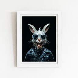 "Warren Reed - Designer Funky Rabbit Face With Glasses Framed Art Print in White - Size: W20"" x H30""" - thumbnail 2