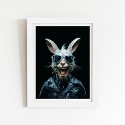 "Warren Reed - Designer Funky Rabbit Face With Glasses Framed Art Print in White - Size: W20"" x H30""" - thumbnail 1