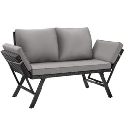 tectake Garden Sofa Sintra - multi-functional, UV & weather resistant in Light Grey - Size: 2 Seater