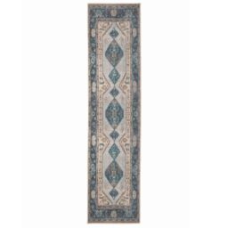 Kukoon Teal Blue Distressed Bordered Medallion Non Slip Washable Low Pile Rug - Size: 200 cm x 290 cm - thumbnail 6
