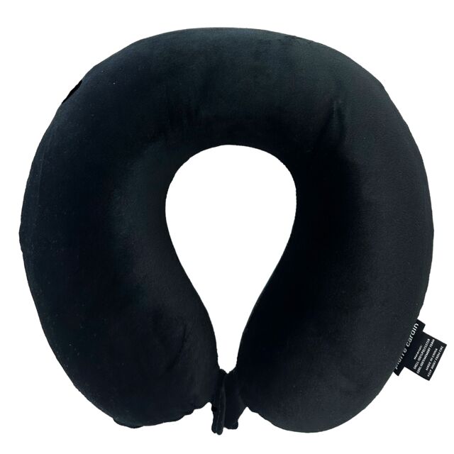 Pierre Cardin Travel Memory Foam Neck Pillow Ergonomic Long Haul Flight Sleep Aid in Black