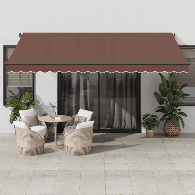 Berkfield Home Manual Retractable Awning with LEDs Brown 450x350 cm - image 1