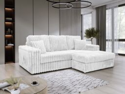 LUXURY LIFE Giovanni 3 Seater Cinema Fabric Chunky Cord Sofa with Footstool in Ivory - thumbnail 3