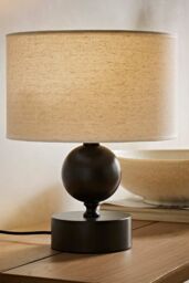 ValueLights Anthony Candlestick Table Lamp with Linen Drum Lamp Shade & Bulb in Cream