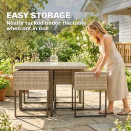OUTSUNNY Rattan Garden Furniture Set, Rattan Table & Chairs with Cushions in Light Brown - thumbnail 5