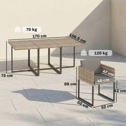 OUTSUNNY Rattan Garden Furniture Set, Rattan Table & Chairs with Cushions in Light Brown - thumbnail 3