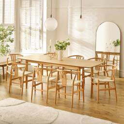 FurnitureboxUK Leif Oak Effect Wood Extending Table & 8 Caia Wishbone Dining Chairs in Brown - thumbnail 1