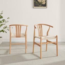 FurnitureboxUK Leif Oak Effect Wood Extending Table & 8 Caia Wishbone Dining Chairs in Brown - thumbnail 9