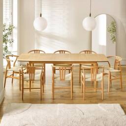 FurnitureboxUK Leif Oak Effect Wood Extending Table & 8 Caia Wishbone Dining Chairs in Brown - thumbnail 2