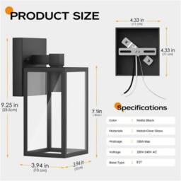 VOGREX Large Outdoor Wall Light, Traditional Garden Lantern, IP54 in Black - thumbnail 2