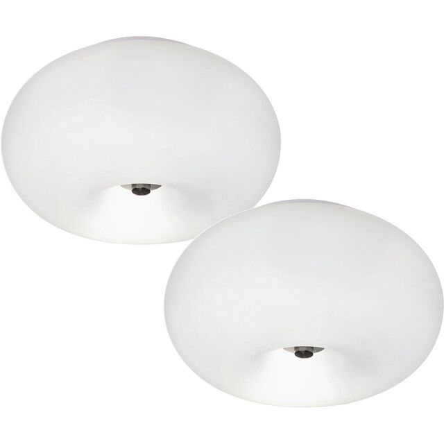 Loops 2 PACK Wall Flush Ceiling Light Satin Nickel Shade White Glass Opal Matt 2x E27 in Metallics - image 1