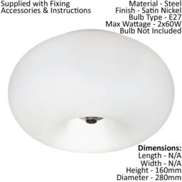 Loops 2 PACK Wall Flush Ceiling Light Satin Nickel Shade White Glass Opal Matt 2x E27 in Metallics - thumbnail 2