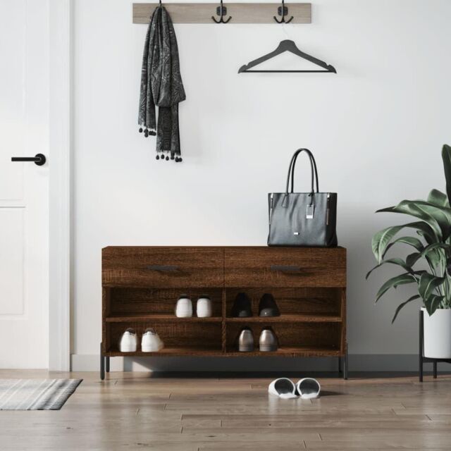 Shoe Bench Brown Oak 102x35x55 cm Engineered Wood - image 1