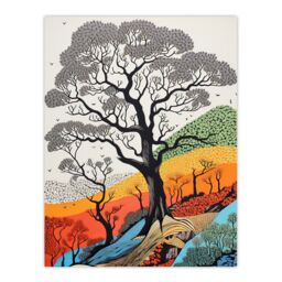 "Artery8 Wall Art Print Gond Style Yosemite Forest Trees Colourful Painting Poster - Size: W18"" x H24""" - thumbnail 1