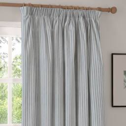 Yard Hebden Striped 100% Cotton Lined Pencil Pleat Curtain Pair in Pale Blue - Size: 168 cm width x 229 cm drop - thumbnail 4