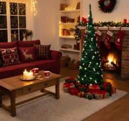 Shatchi 5Ft Prelit Pop up Christmas Tree with Silver Baubles & Battery Operated LED Warm White Lights in Green - thumbnail 2