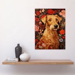 Artery8 Bright & Bold Flowers Golden Terrier Dog On Elegant Floral Backdrop William Morris Style Pattern Artwork Large Wall Unframed Art Poster Print - thumbnail 4
