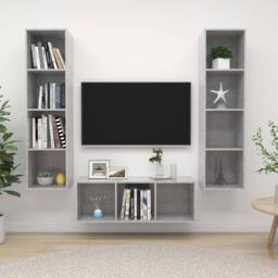Berkfield Home 3 Piece TV Cabinet Set Concrete Grey Engineered Wood - thumbnail 2