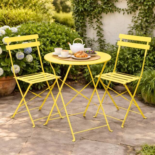 Marco Paul Yellow 3 Piece Folding Outdoor Bistro Set in Bright Yellow - image 1