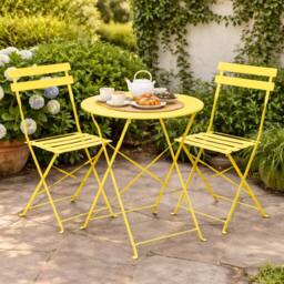 Marco Paul Yellow 3 Piece Folding Outdoor Bistro Set in Bright Yellow - thumbnail 1