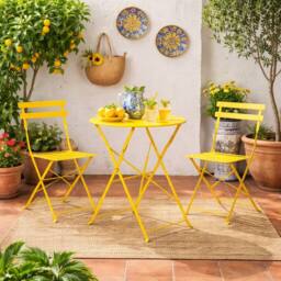 Marco Paul Yellow 3 Piece Folding Outdoor Bistro Set in Bright Yellow - thumbnail 7