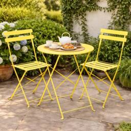 Marco Paul Yellow 3 Piece Folding Outdoor Bistro Set in Bright Yellow - thumbnail 9
