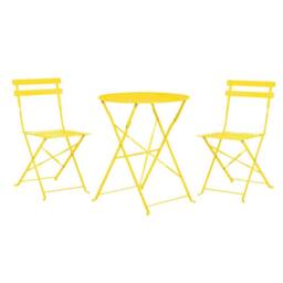 Marco Paul Yellow 3 Piece Folding Outdoor Bistro Set in Bright Yellow - thumbnail 3