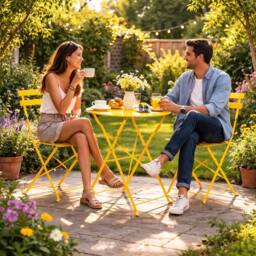 Marco Paul Yellow 3 Piece Folding Outdoor Bistro Set in Bright Yellow - thumbnail 8