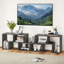 Costway 3 Pieces Adjustable TV Console Stand Modern Entertainment Center in Grey - thumbnail 3