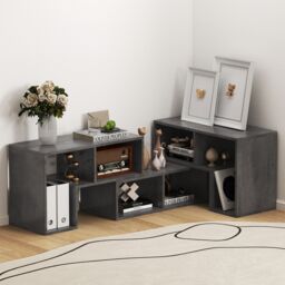 Costway 3 Pieces Adjustable TV Console Stand Modern Entertainment Center in Grey - thumbnail 4